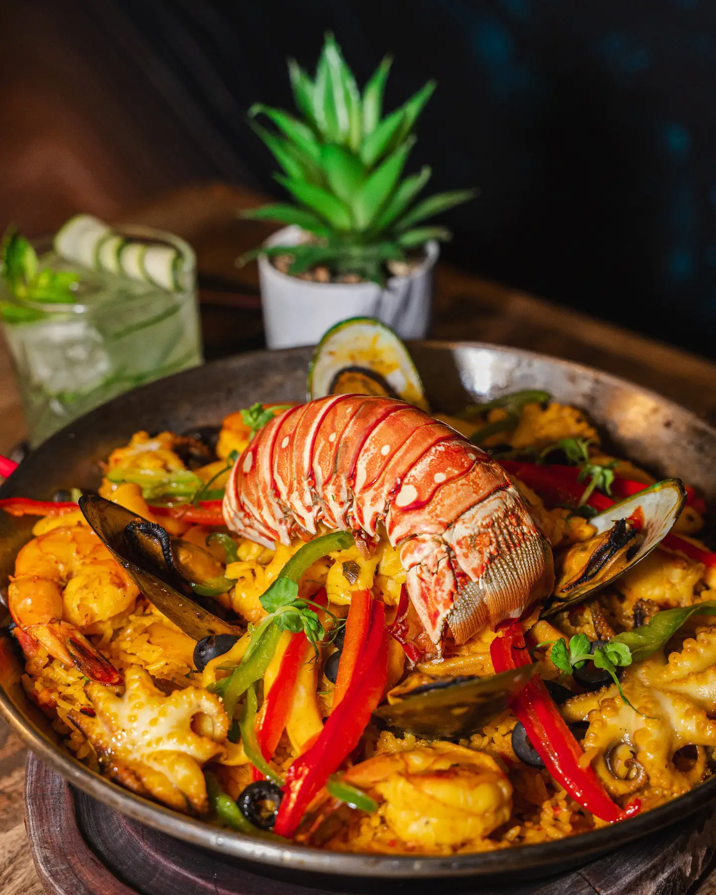 Signature Seafood Paella with Lobster at 91 Mar y Tierra